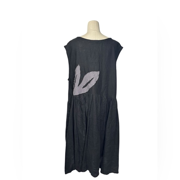 TINA GIVENS  Charcoal Gray dress with appliqués 100% Linen Midi Dress - Picture 5 of 8